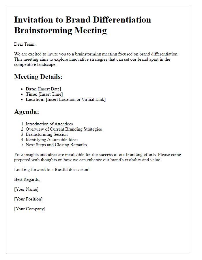 Letter template of brand differentiation brainstorming meeting