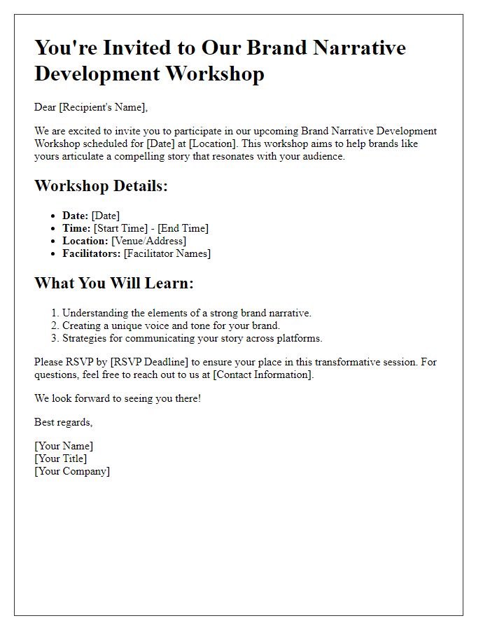 Letter template of brand narrative development workshop