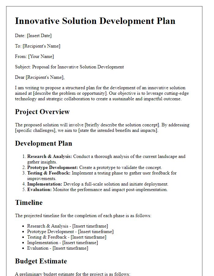 Letter template of innovative solution development plan