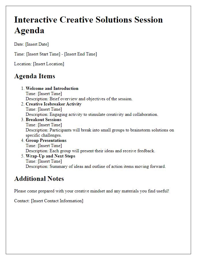 Letter template of interactive creative solutions session agenda