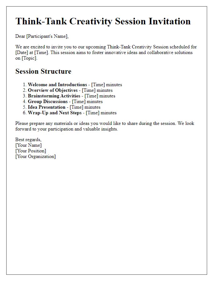 Letter template of think-tank creativity session structure