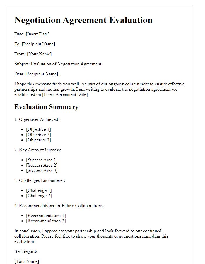 Letter template of negotiation agreement evaluation