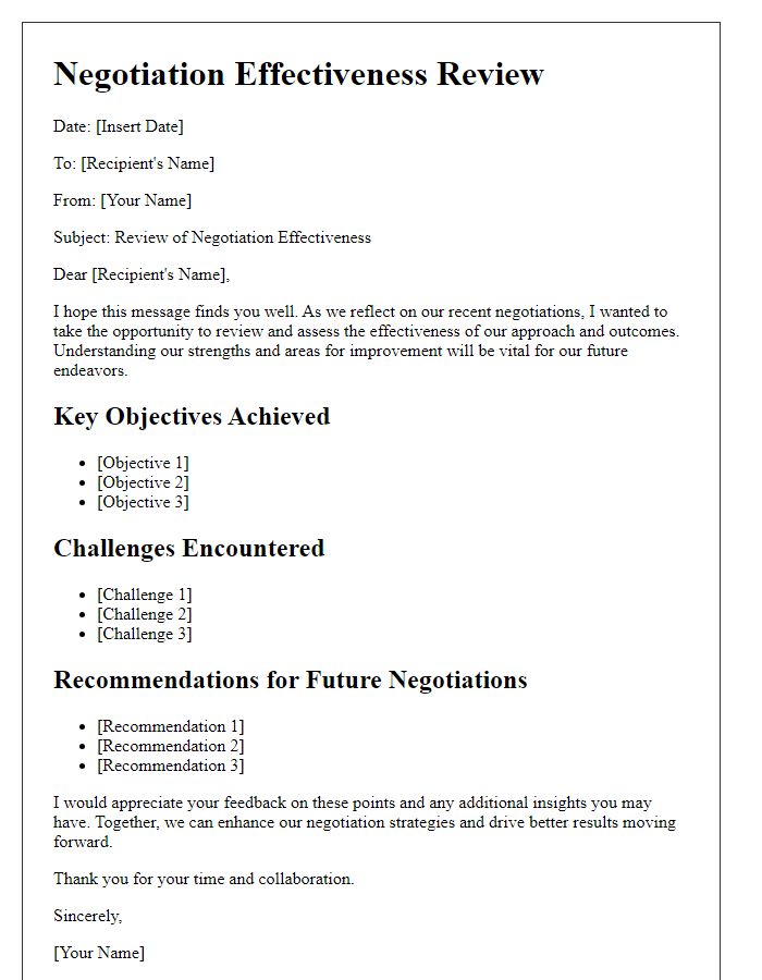 Letter template of negotiation effectiveness review