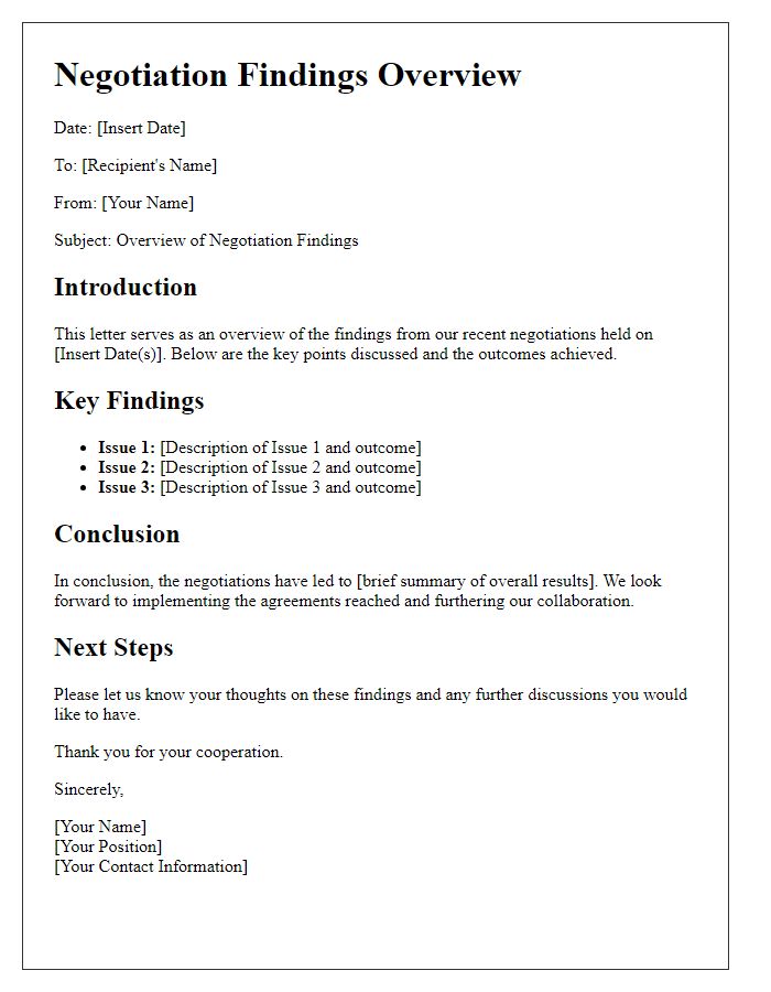 Letter template of negotiation findings overview