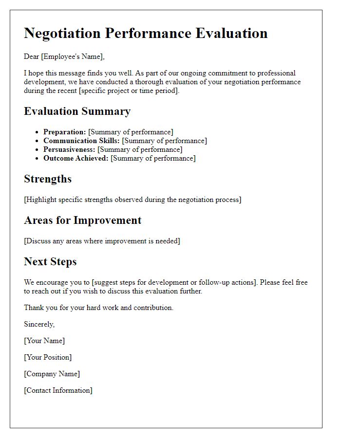 Letter template of negotiation performance evaluation