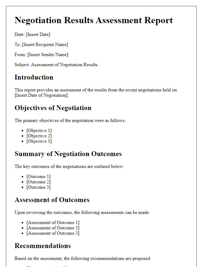 Letter template of negotiation results assessment report