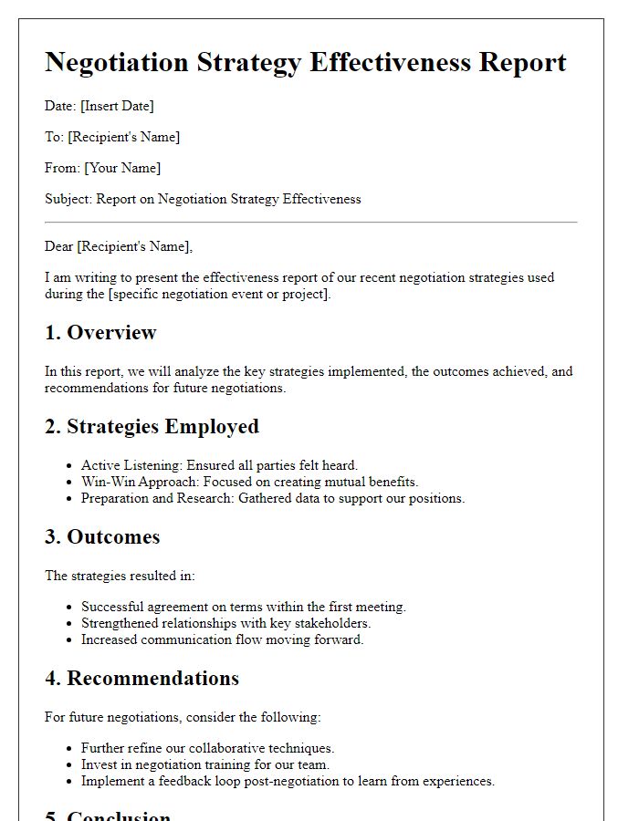 Letter template of negotiation strategy effectiveness report