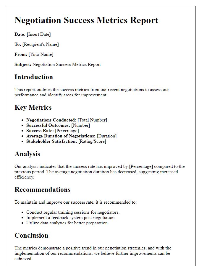 Letter template of negotiation success metrics report