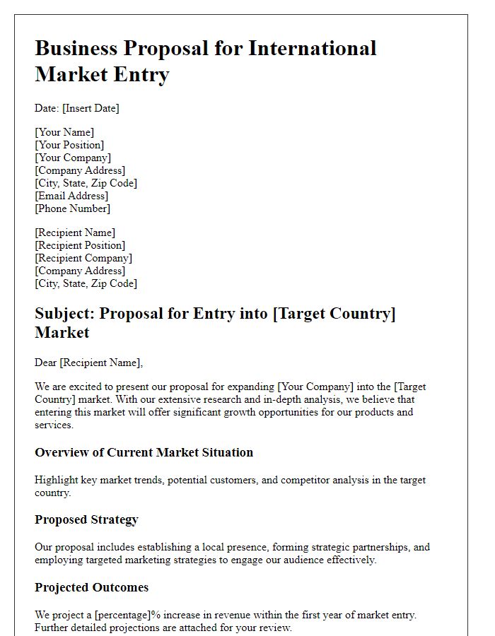 Letter template of business proposal for international market entry