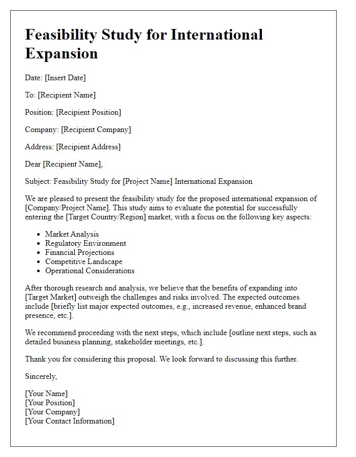 Letter template of feasibility study for international expansion