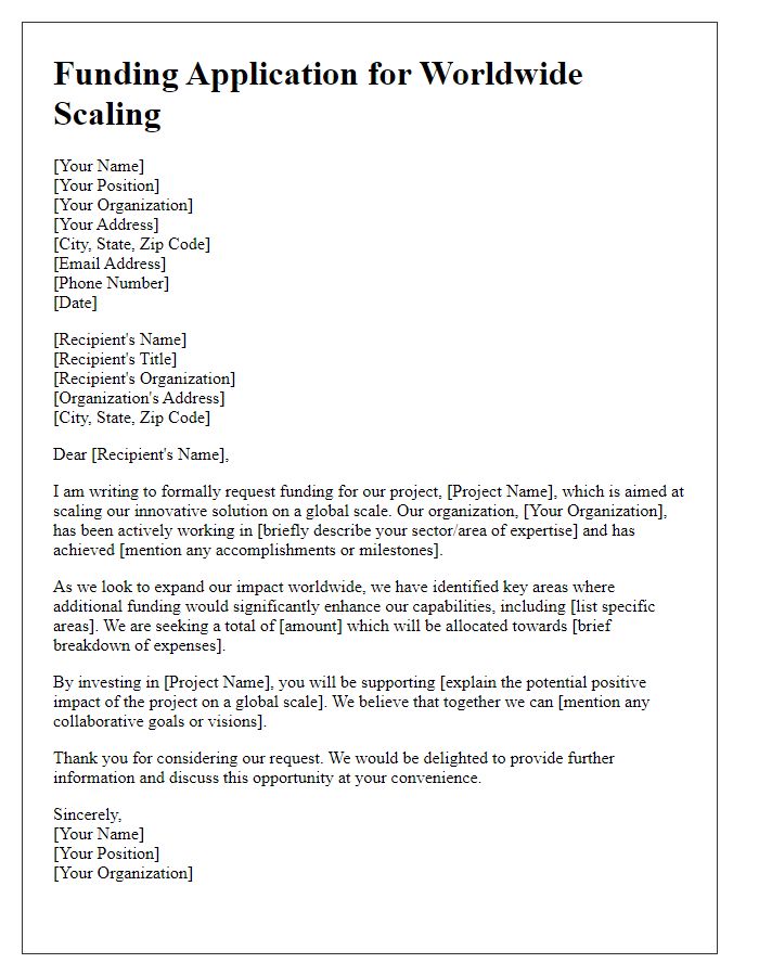 Letter template of funding application for worldwide scaling