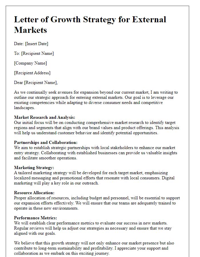 Letter template of growth strategy for external markets