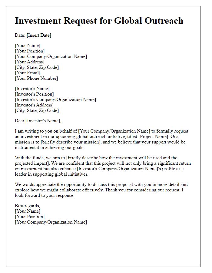 Letter template of investment request for global outreach