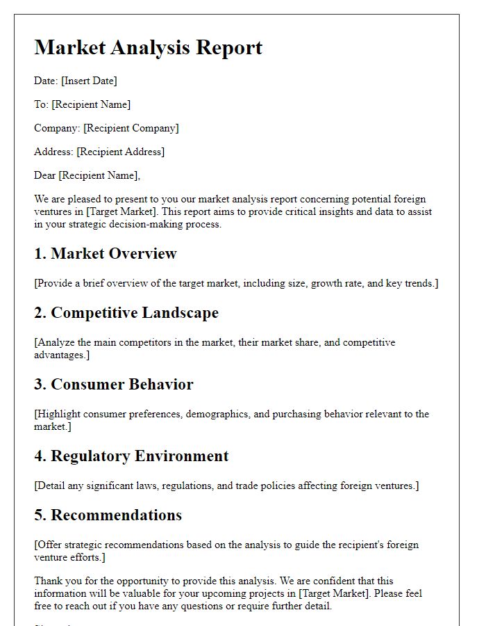 Letter template of market analysis for foreign ventures