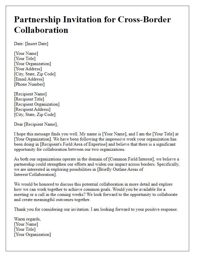 Letter template of partnership invitation for cross-border collaboration