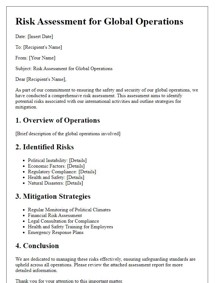 Letter template of risk assessment for global operations