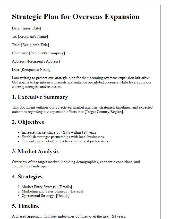 Letter template of strategic plan for overseas expansion