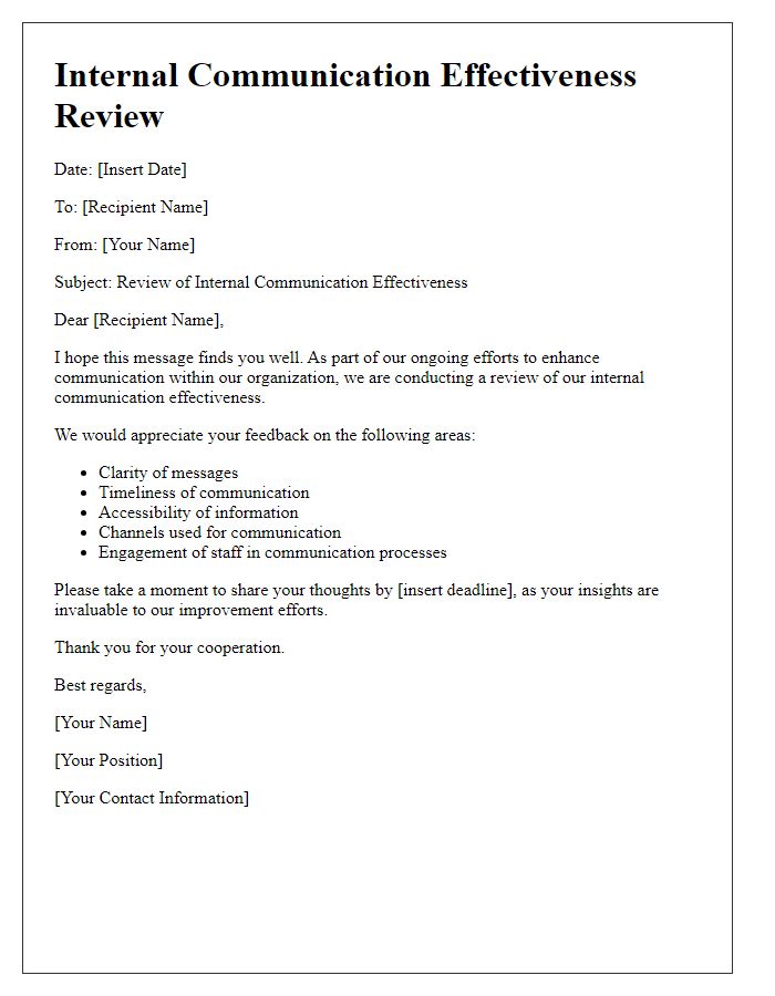 Letter template of internal communication effectiveness review