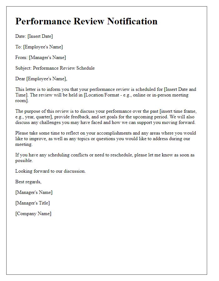 Letter template of internal communication performance review