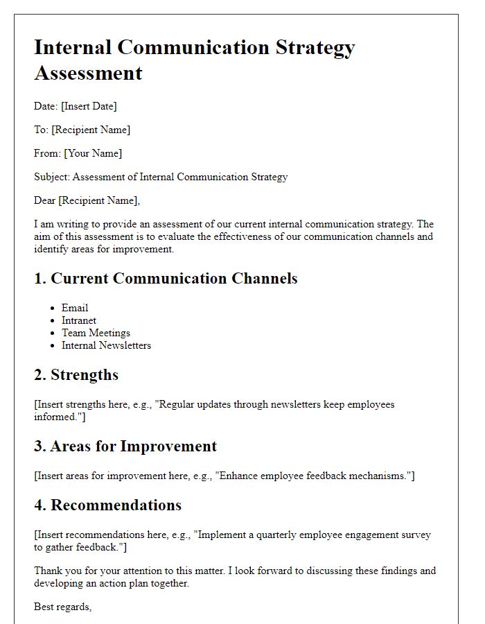 Letter template of internal communication strategy assessment