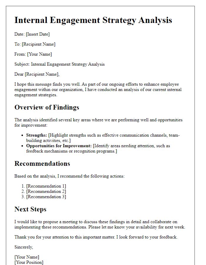 Letter template of internal engagement strategy analysis