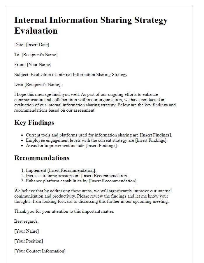 Letter template of internal information sharing strategy evaluation