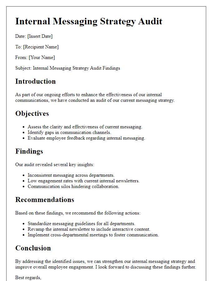 Letter template of internal messaging strategy audit