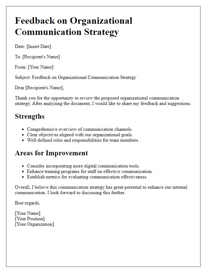 Letter template of organizational communication strategy feedback