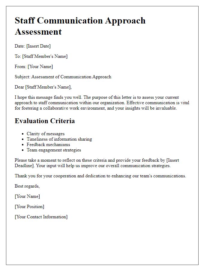 Letter template of staff communication approach assessment