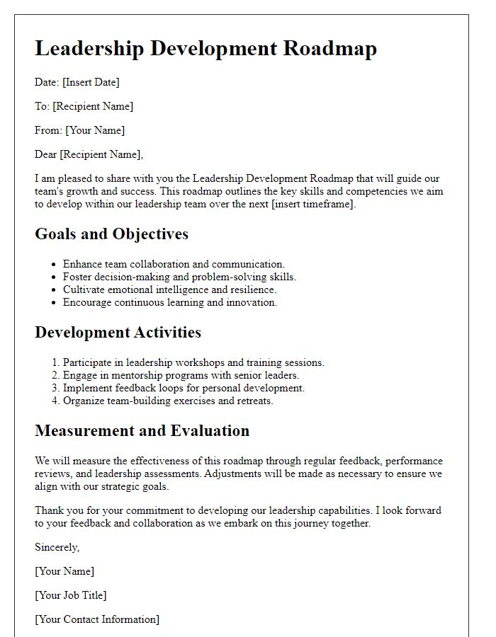 Letter template of leadership development roadmap