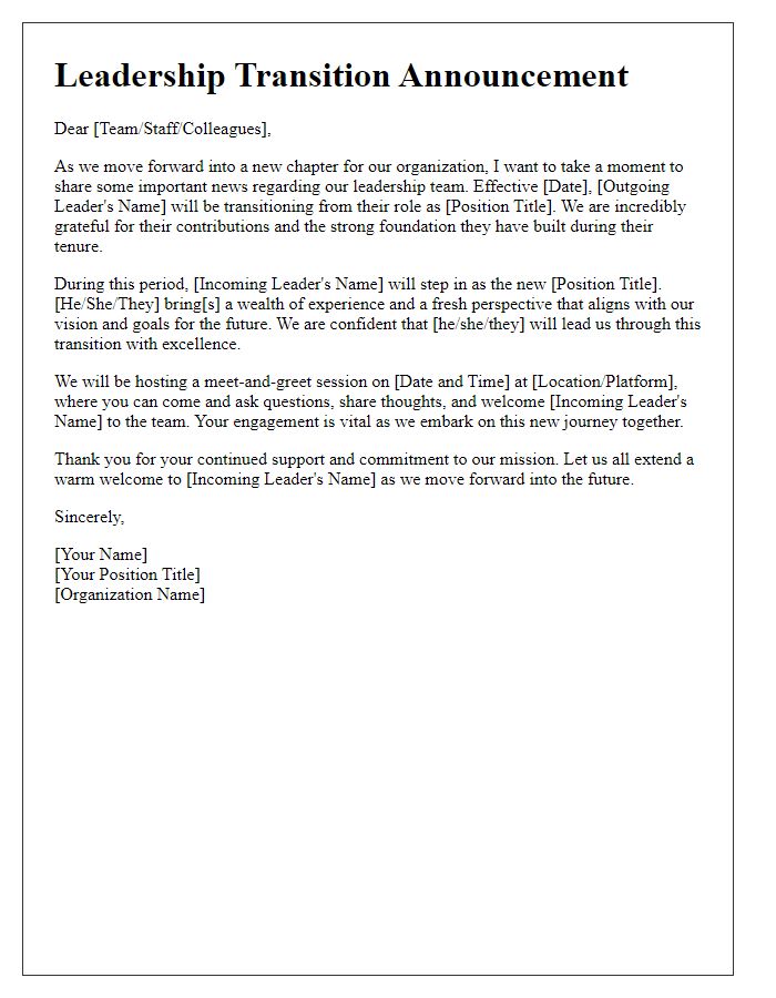 Letter template of leadership transition communication