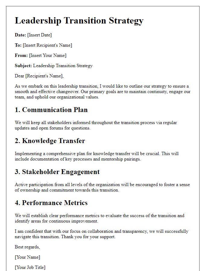 Letter template of leadership transition strategy