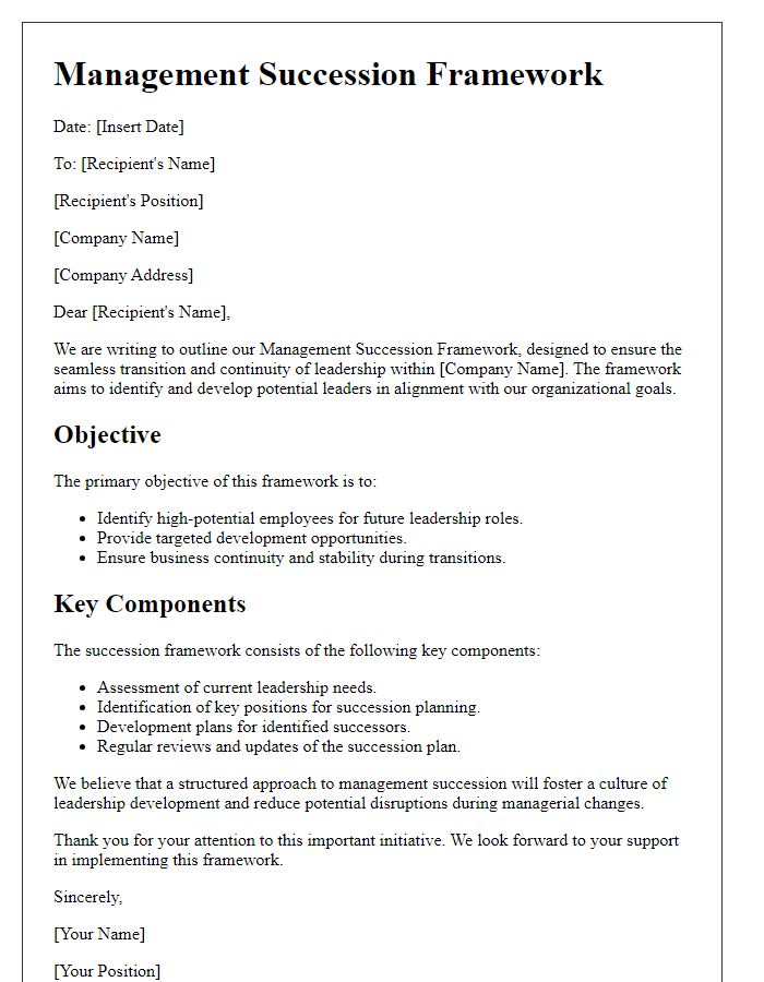 Letter template of management succession framework