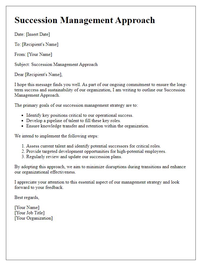 Letter template of succession management approach