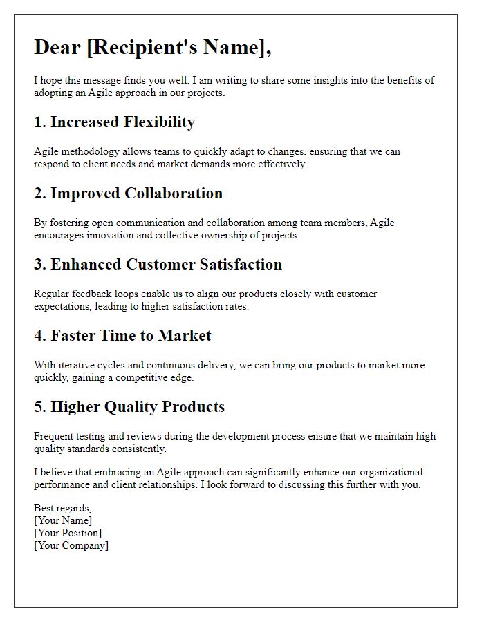 Letter template of Insights into the Benefits of an Agile Approach