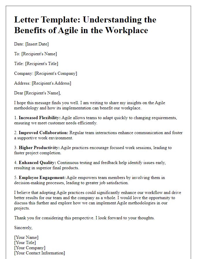 Letter template of Understanding the Benefits of Agile in the Workplace