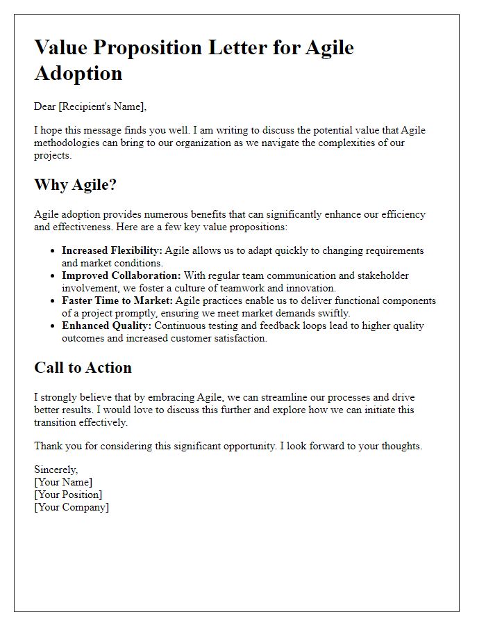 Letter template of The Value Proposition of Agile Adoption