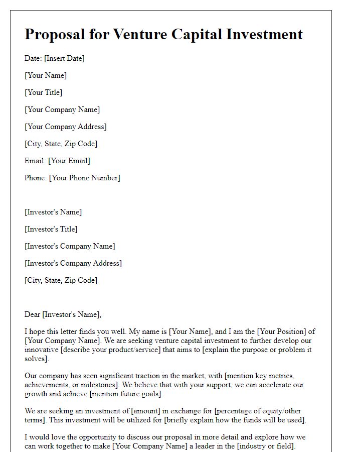 Letter template of proposal for venture capital investment