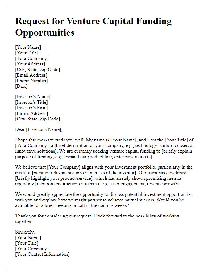 Letter template of request for venture capital funding opportunities