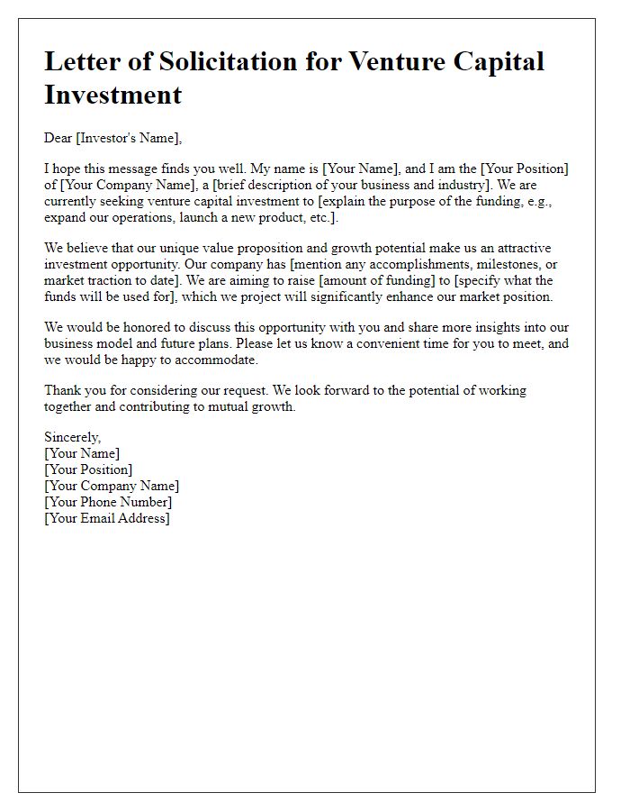 Letter template of solicitation for venture capital investment insight