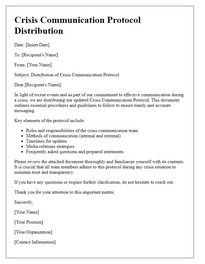 Letter template of crisis communication protocol distribution