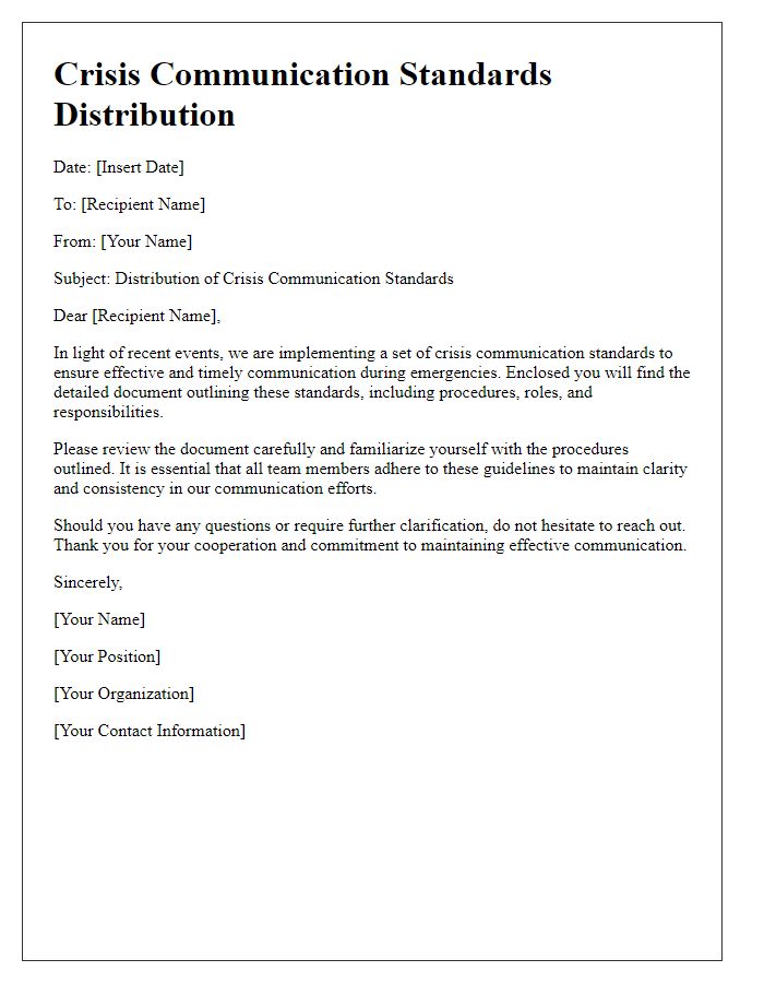 Letter template of crisis communication standards distribution