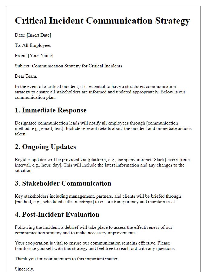 Letter template of critical incident communication strategy release