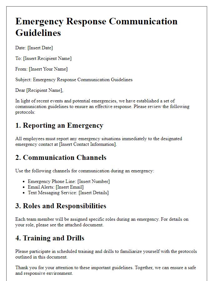 Letter template of emergency response communication guidelines issue