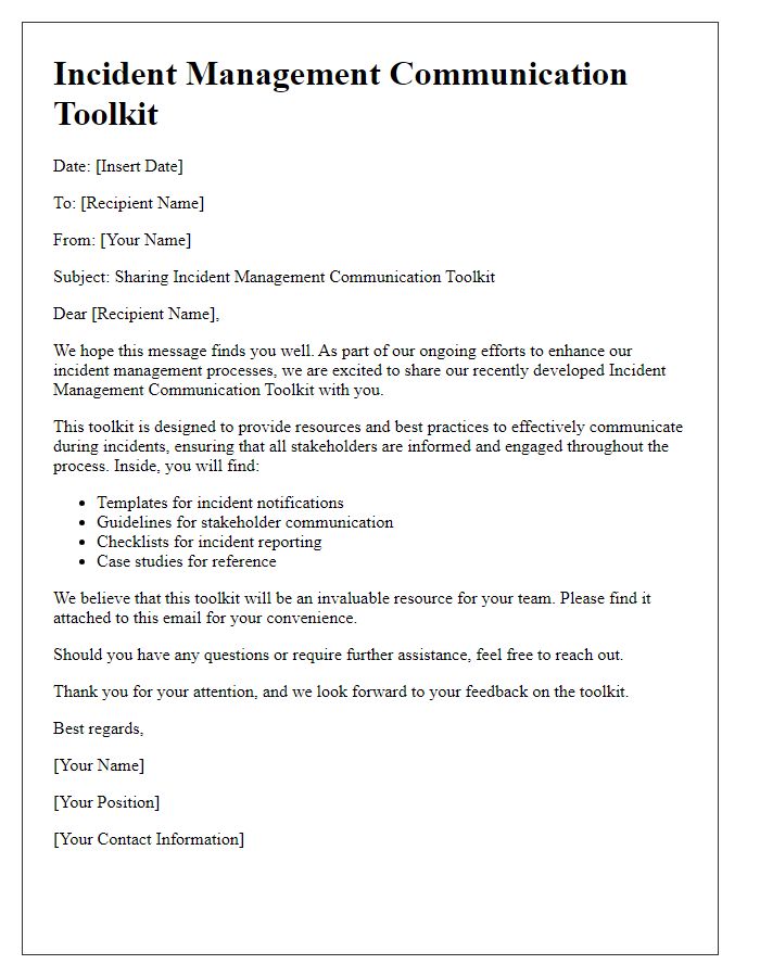 Letter template of incident management communication toolkit sharing