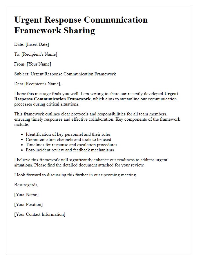 Letter template of urgent response communication framework sharing