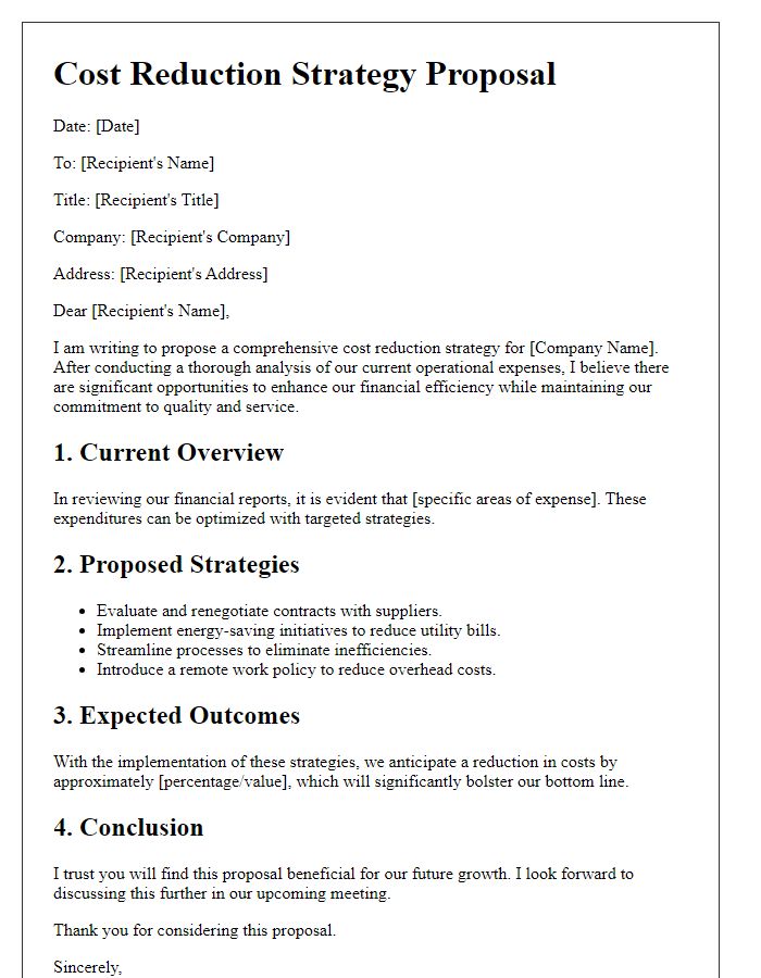 Letter template of cost reduction strategy proposal