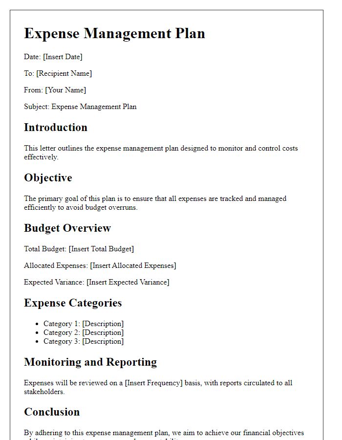 Letter template of expense management plan