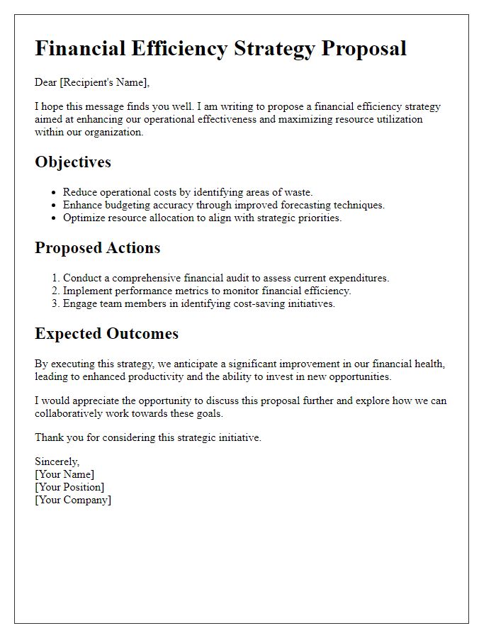 Letter template of financial efficiency strategy