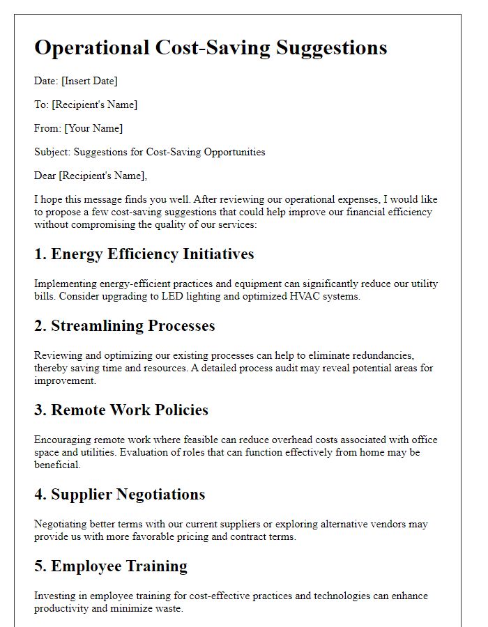 Letter template of operational cost-saving suggestions